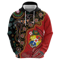 Tonga Ngatu and Australia Together Zip Hoodie Polynesian Humpback Whale and Aboriginal Kangaroo LT03 - Polynesian Pride