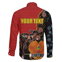 Personalised Papua New Guinea and Australia Together Family Matching Long Sleeve Bodycon Dress and Hawaiian Shirt Bird-of-paradise and Kangaroo with Aboriginal Pattern LT03 - Polynesian Pride