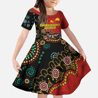 Personalised Papua New Guinea and Australia Together Family Matching Mermaid Dress and Hawaiian Shirt Bird-of-paradise and Kangaroo with Aboriginal Pattern LT03 Daughter's Dress Red - Polynesian Pride