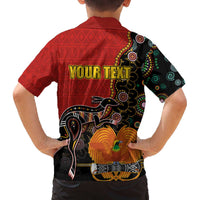 Personalised Papua New Guinea and Australia Together Family Matching Off Shoulder Short Dress and Hawaiian Shirt Bird-of-paradise and Kangaroo with Aboriginal Pattern LT03 - Polynesian Pride