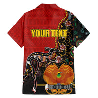 Personalised Papua New Guinea and Australia Together Family Matching Short Sleeve Bodycon Dress and Hawaiian Shirt Bird-of-paradise and Kangaroo with Aboriginal Pattern