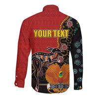 Personalised Papua New Guinea and Australia Together Long Sleeve Button Shirt Bird-of-paradise and Kangaroo with Aboriginal Pattern LT03 - Polynesian Pride