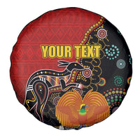 Personalised Papua New Guinea and Australia Together Spare Tire Cover Bird-of-paradise and Kangaroo with Aboriginal Pattern