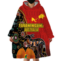 Personalised Papua New Guinea and Australia Together Wearable Blanket Hoodie Bird-of-paradise and Kangaroo with Aboriginal Pattern