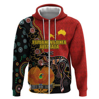 Personalised Papua New Guinea and Australia Together Zip Hoodie Bird-of-paradise and Kangaroo with Aboriginal Pattern LT03 Zip Hoodie Red - Polynesian Pride