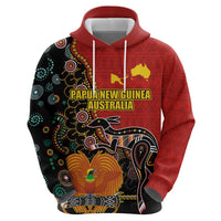 Personalised Papua New Guinea and Australia Together Zip Hoodie Bird-of-paradise and Kangaroo with Aboriginal Pattern LT03 - Polynesian Pride
