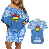 Hela Wigmen Rugby Couples Matching Off Shoulder Short Dress and Hawaiian Shirt Papua New Guinea Polynesian Tattoo LT03 Blue - Polynesian Pride