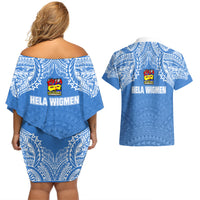 Hela Wigmen Rugby Couples Matching Off Shoulder Short Dress and Hawaiian Shirt Papua New Guinea Polynesian Tattoo LT03 - Polynesian Pride