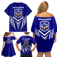 Kimbe Cutters Rugby Family Matching Off Shoulder Short Dress and Hawaiian Shirt Papua New Guinea Polynesian Tattoo Blue Version LT03 - Polynesian Pride