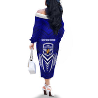 Kimbe Cutters Rugby Off The Shoulder Long Sleeve Dress Papua New Guinea Polynesian Tattoo Blue Version LT03 - Polynesian Pride