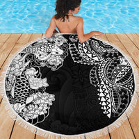 Japanese Irezumi and Hawaiian Polynesian Art Tattoo Beach Blanket Black Color - Polynesian Pride