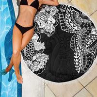 Japanese Irezumi and Hawaiian Polynesian Art Tattoo Beach Blanket Black Color - Polynesian Pride