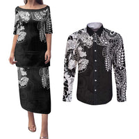Japanese Irezumi and Hawaiian Polynesian Art Tattoo Couples Matching Puletasi and Long Sleeve Button Shirt Black Color - Polynesian Pride