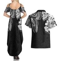 Japanese Irezumi and Hawaiian Polynesian Art Tattoo Couples Matching Summer Maxi Dress and Hawaiian Shirt Black Color - Polynesian Pride