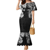 Japanese Irezumi and Hawaiian Polynesian Art Tattoo Family Matching Mermaid Dress and Hawaiian Shirt Black Color - Polynesian Pride