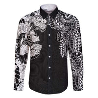 Japanese Irezumi and Hawaiian Polynesian Art Tattoo Family Matching Short Sleeve Bodycon Dress and Hawaiian Shirt Black Color - Polynesian Pride