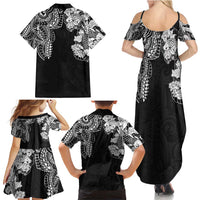 Japanese Irezumi and Hawaiian Polynesian Art Tattoo Family Matching Summer Maxi Dress and Hawaiian Shirt Black Color - Polynesian Pride