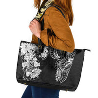 Japanese Irezumi and Hawaiian Polynesian Art Tattoo Leather Tote Bag Black Color - Polynesian Pride