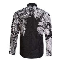 Japanese Irezumi and Hawaiian Polynesian Art Tattoo Long Sleeve Button Shirt Black Color - Polynesian Pride