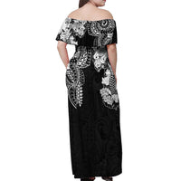 Japanese Irezumi and Hawaiian Polynesian Art Tattoo Off Shoulder Maxi Dress Black Color - Polynesian Pride