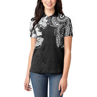 Japanese Irezumi and Hawaiian Polynesian Art Tattoo Women Polo Shirt Black Color - Polynesian Pride