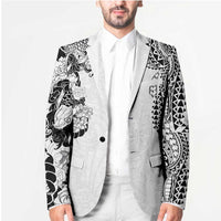 Japanese Irezumi and Hawaiian Polynesian Art Tattoo Blazer White Color - Polynesian Pride