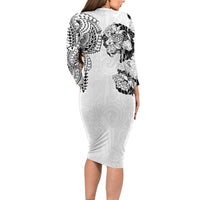 Japanese Irezumi and Hawaiian Polynesian Art Tattoo Family Matching Long Sleeve Bodycon Dress and Hawaiian Shirt White Color - Polynesian Pride