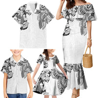 Japanese Irezumi and Hawaiian Polynesian Art Tattoo Family Matching Mermaid Dress and Hawaiian Shirt White Color - Polynesian Pride