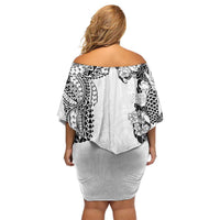 Japanese Irezumi and Hawaiian Polynesian Art Tattoo Family Matching Off Shoulder Short Dress and Hawaiian Shirt White Color - Polynesian Pride