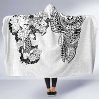 Japanese Irezumi and Hawaiian Polynesian Art Tattoo Hooded Blanket White Color - Polynesian Pride