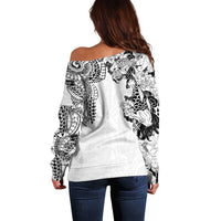 Japanese Irezumi and Hawaiian Polynesian Art Tattoo Off Shoulder Sweater White Color - Polynesian Pride