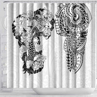 Japanese Irezumi and Hawaiian Polynesian Art Tattoo Shower Curtain White Color - Polynesian Pride