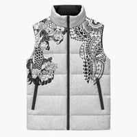 Japanese Irezumi and Hawaiian Polynesian Art Tattoo Sleeveless Puffer Jacket White Color - Polynesian Pride