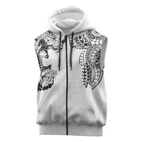 Japanese Irezumi and Hawaiian Polynesian Art Tattoo Sleeveless Zip Hoodie White Color - Polynesian Pride