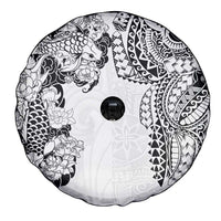 Japanese Irezumi and Hawaiian Polynesian Art Tattoo Spare Tire Cover White Color - Polynesian Pride