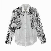 Japanese Irezumi and Hawaiian Polynesian Art Tattoo Women Casual Shirt White Color - Polynesian Pride