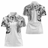 Japanese Irezumi and Hawaiian Polynesian Art Tattoo Women Polo Shirt White Color - Polynesian Pride