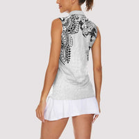 Japanese Irezumi and Hawaiian Polynesian Art Tattoo Women Sleeveless Polo Shirt White Color - Polynesian Pride