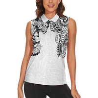 Japanese Irezumi and Hawaiian Polynesian Art Tattoo Women Sleeveless Polo Shirt White Color - Polynesian Pride
