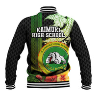 Hawaii Kaimuki High School Baseball Jacket Tribal Kakau Pattern Mix Hibiscus Flower LT03 - Polynesian Pride