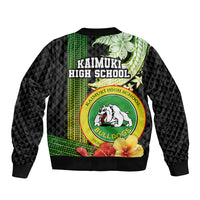 Hawaii Kaimuki High School Bomber Jacket Tribal Kakau Pattern Mix Hibiscus Flower LT03 - Polynesian Pride