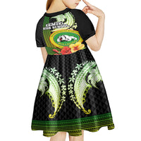Hawaii Kaimuki High School Kid Short Sleeve Dress Tribal Kakau Pattern Mix Hibiscus Flower LT03 - Polynesian Pride