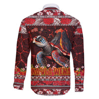 Hawaii KaʻUla Wena Volcano Turtle Family Matching Puletasi and Hawaiian Shirt Lava and Tropical Plants Tribal Pattern
