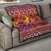 Hawaii KaUla Wena Octopus Quilt Oceanic Red with Corals and Tropical On Sunset Landscape LT03 - Polynesian Pride
