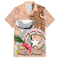 Northern Mariana Islands Hafa Adai Latte Stone Family Matching Long Sleeve Bodycon Dress and Hawaiian Shirt Peach Fuzz Color LT03 Dad's Shirt - Short Sleeve Peach Fuzz Color - Polynesian Pride