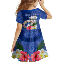 Northern Mariana Islands Hafa Adai Latte Stone Kid Short Sleeve Dress Blue Color LT03 - Polynesian Pride