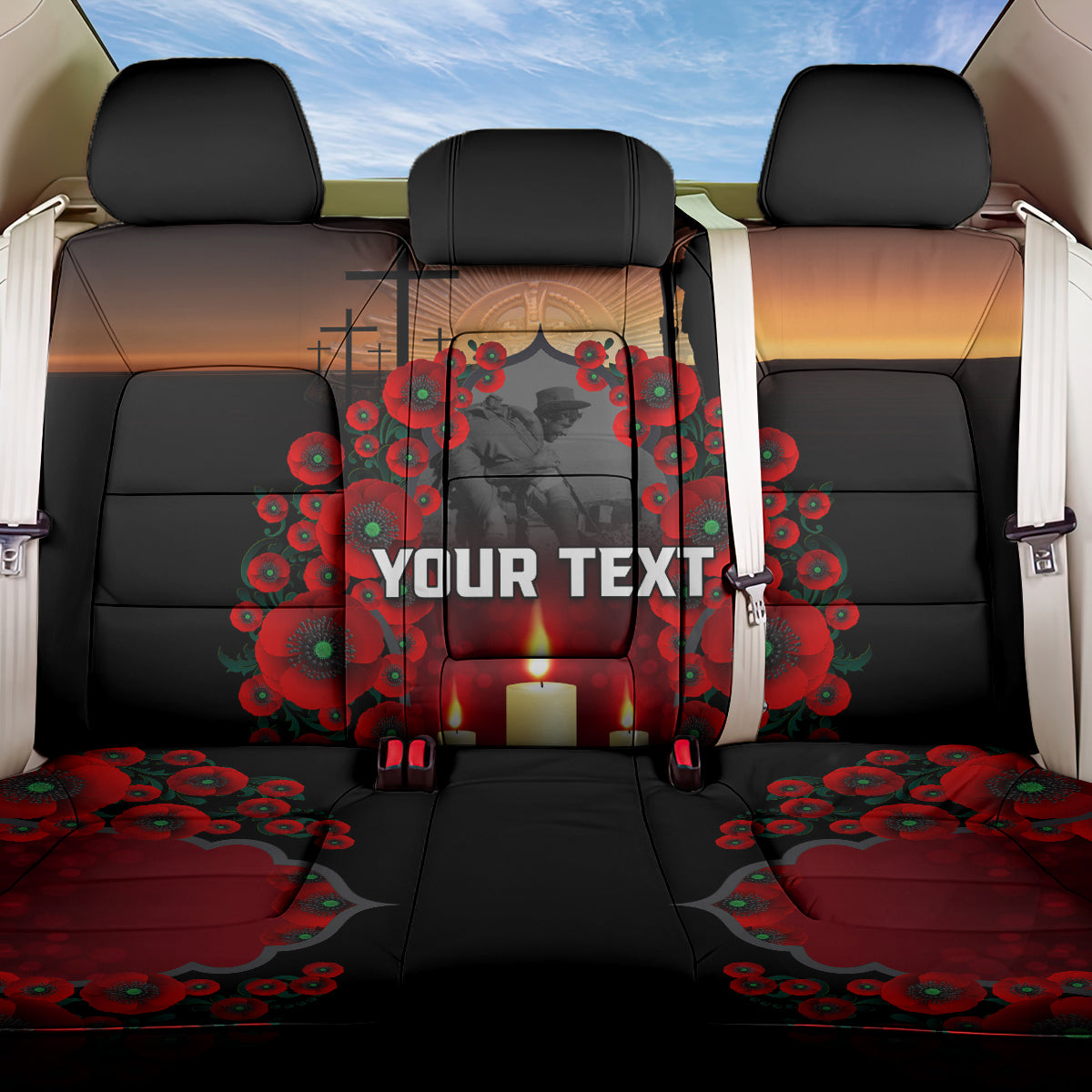 Custom New Zealand and Australia ANZAC Day Back Car Seat Cover Gallipoli and Canlelight Lest We Forget LT03 One Size Black - Polynesian Pride