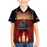 Custom New Zealand and Australia ANZAC Day Family Matching Puletasi and Hawaiian Shirt Gallipoli and Canlelight Lest We Forget LT03 Son's Shirt Black - Polynesian Pride