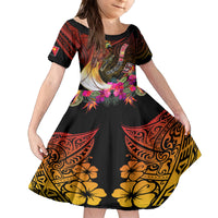 Papua New Guinea Bird-of-Paradise Family Matching Long Sleeve Bodycon Dress and Hawaiian Shirt Hibiscus and Kundu Drum Tribal Pattern LT03 Daughter's Dress Yellow - Polynesian Pride