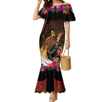 Papua New Guinea Bird-of-Paradise Mermaid Dress Hibiscus and Kundu Drum Tribal Pattern LT03 Women Yellow - Polynesian Pride